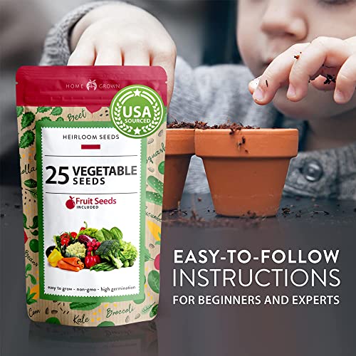 Heirloom Vegetable Seeds | 25 Non-GMO Varieties | 12k+ Gardening Seed for Planting Vegetables and Fruits | Prepper Supplies - Homesteading & Survival Gear | Garden Seed for Spring, Summer, Fall