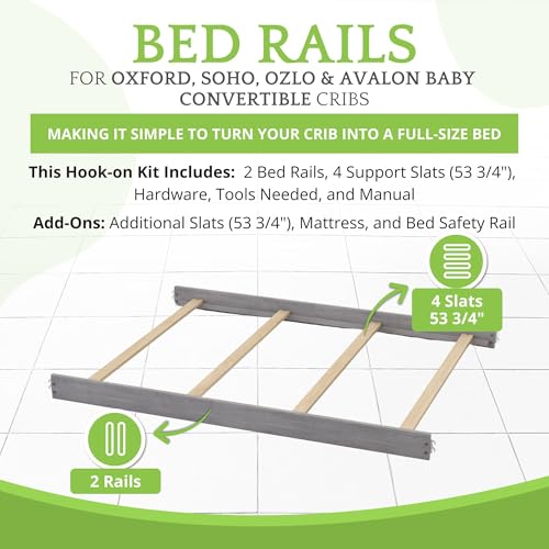 Image of Full-Size Conversion Kit Bed Rails for Oxford, Soho, Ozlo & Avalon Baby Convertible Cribs - Solid Wood - Toddler and Adult Rail for Full-Size Bed - Nursery and Baby Furniture (Dusk Grey, Hook-On Kit)