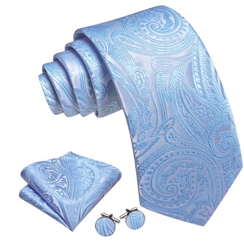Image of Barry.Wang Men Tie Set Paisley Silk Necktie Pocket Square Cufflinks Formal Wedding Business Party