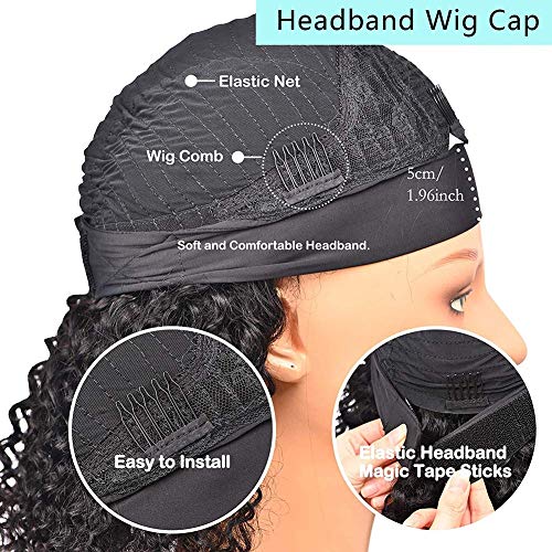 Image of XSY Headband Wig Deep Wave Human Hair Wigs 14 Inch Curly Headband Wigs for Black Women Glueless None Lace Front Wig Machine Made Wigs Natural Color