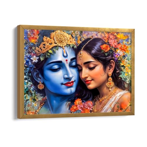 Image of ArtX Canvas Radha Krishna Wall Painting, Big Radha Krishna Photo Frame Painting For Bedroom, Living Room, Multicolor, Abstract, 61.0 X 48.0 cm, Set of 1