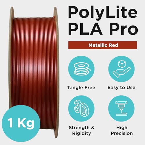 Image of Polymaker PLA PRO Filament 1.75mm 1kg, Tough & High Rigidity Metallic Red 3D Printing Filament, PolyLite PLA PRO 3D Printer Filament 1.75mm, Print with Most 3D Printers