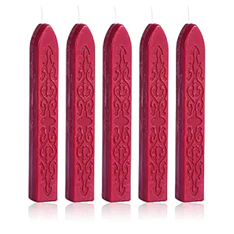 Wax Seal Sticks, Yoption 5 Pcs Totem Fire Manuscript Sealing Seal Wax Sticks with Wicks Cord Wick Sealing Wax For Postage Letter Retro Vintage Wax Seal Stamp (Red Wine)
