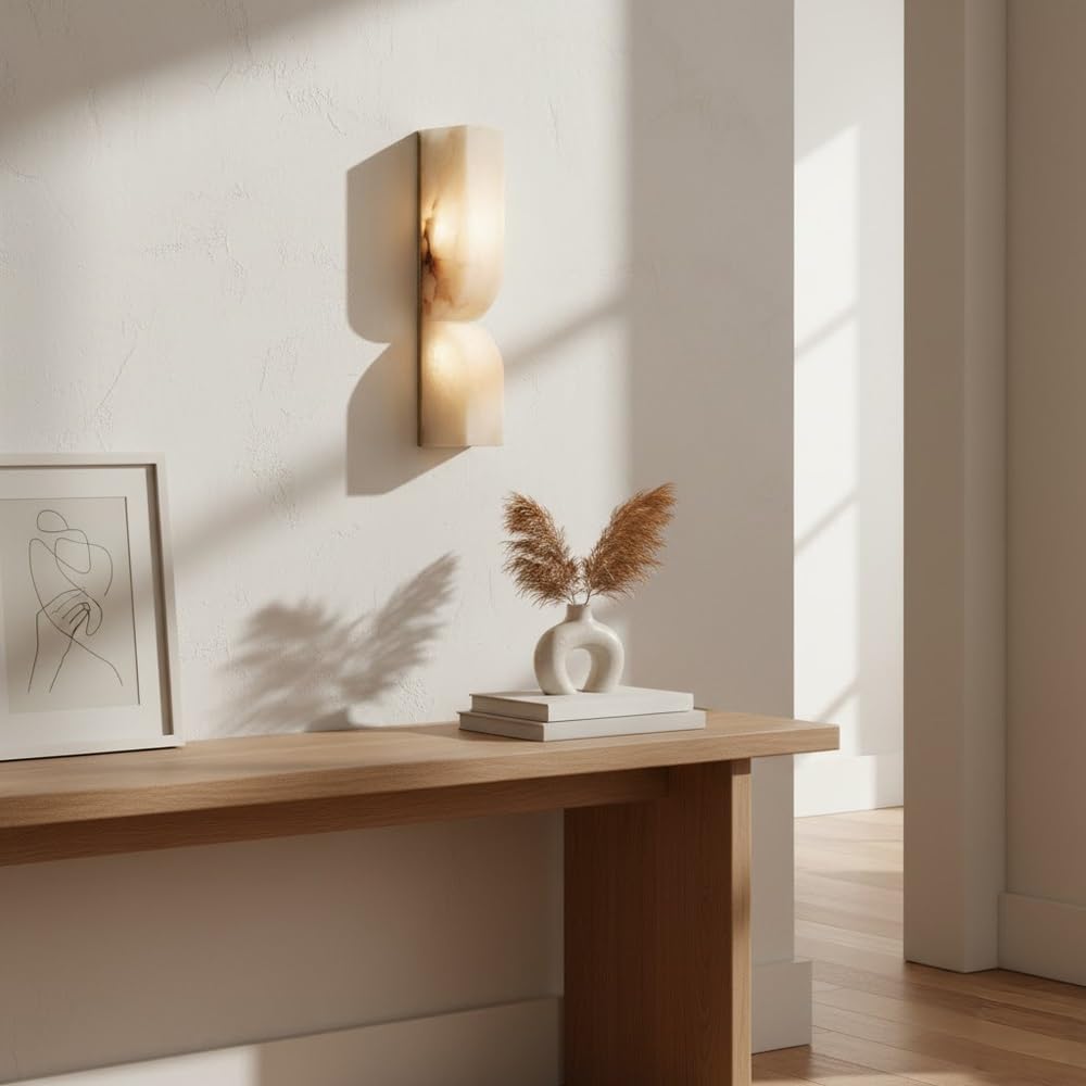 Lampa ścienna LED z naturalnego kamienia alabastrowego, oświetlenie w górę i w dół, idealna do sypialni, salonu, przedpokoju, przedpokoju, hotelu. (H35 cm (13,78"))