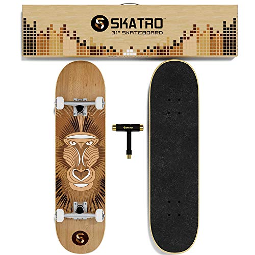 Image of Skatro - Pro Skateboard 31 Complete Skateboard. Skate Board Ages: Adults, Boys, Girls, Beginners, and Kids - White Monkey