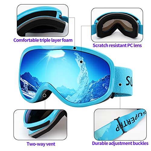 Image of Supertrip Snow Ski Goggles Anti-Fog 100% UV Protection Snowboard Goggles Double Lens Over The Glasses Skiing for Men Women Youth(Blue)