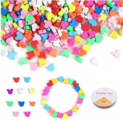 NUOBISHI 500 Pcs Mouse Head Polymer Clay Beads Bulk Charms for Crafts with Elastic String for Making Bracelet Necklace Craft Decor DIY Crafts