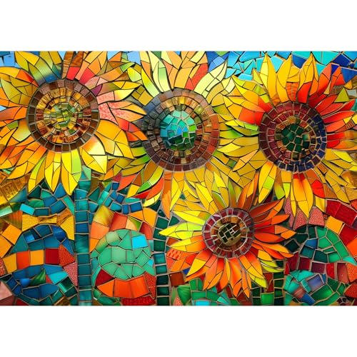 Sunflower Jigsaw Puzzle 1000 Pieces for Adults DIY Jigsaw Puzzles Gift for Children - Sunflowers in Mosaic Style