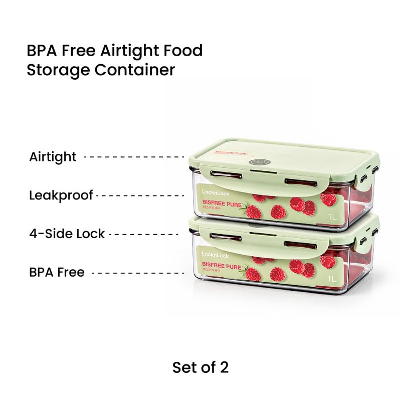 Image of LocknLock 1L Food Storage Containers (Pack of 2) | Airtight, Leakproof, BPA-Free Plastic Boxes | Stackable Kitchen Containers for Meal Prep, Fridge & Pantry Storage