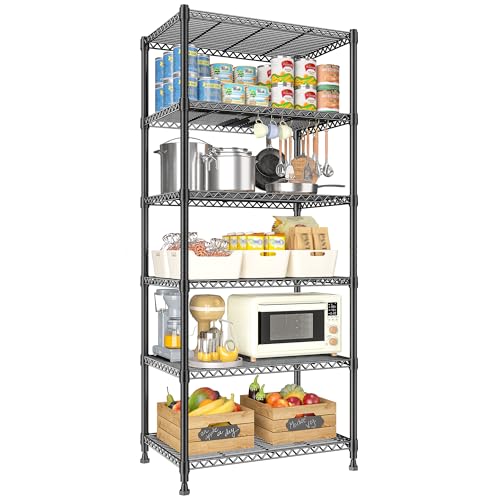 REIBII 72’’H Wire Shelving, 6 Tier Metal Shelving Units and Storage Shelves, Adjustable Garage Shelving for Storage Heavy Duty Shelving for Pantry Shelf Kitchen Garage, 24’’W X18’’D X72’’H