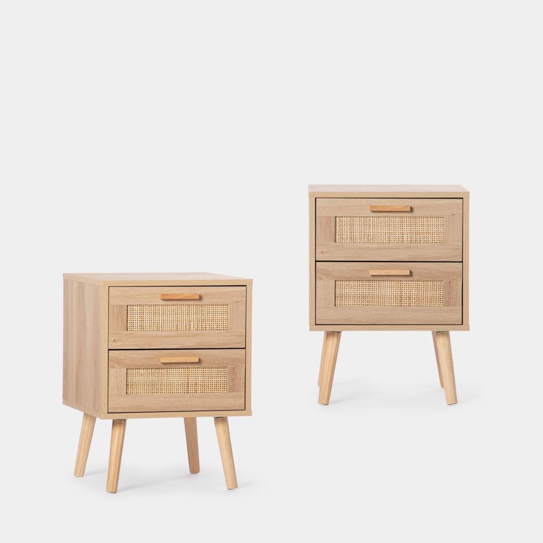 KLAST Lot de 2 Tables de Chevet en Rattan Naturel Tahiti avec 2 Grands Tiroirs de Rangement, Parfaites pour Une Chambre Chaleureuse et Conviviale