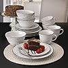 Pfaltzgraff Trellis White 16-Piece Stoneware Dinnerware Set, Service for 4, Distressed White Finish, Microwave & Dishwasher Safe Plates and Bowls #5