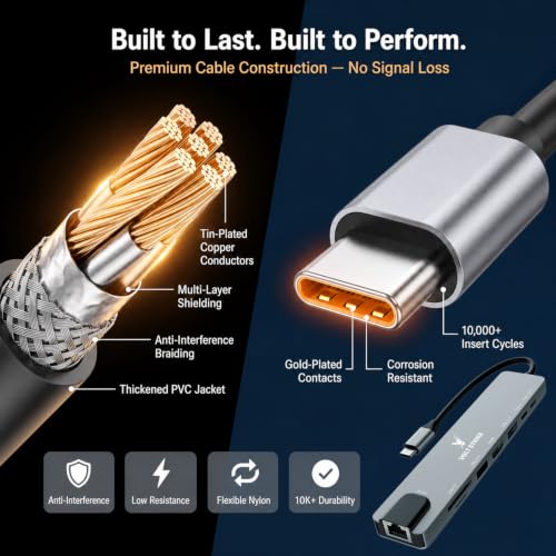 Image of Volt Strike Type C to HDMI Adapter 8 in 1 Multiport USB C Hub, Grey (8)