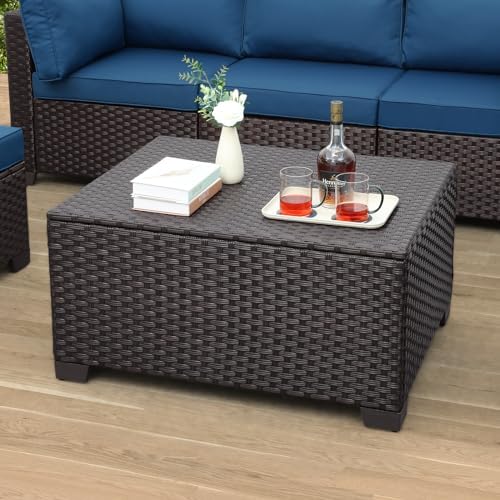 Amazon.com: WAROOM Outdoor PE Wicker Coffee Table - Resin Rattan Patio ...