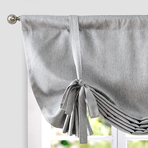jinchan Linen Tie Up Valance for Flax Floral Drapes Vintage Farmhouse Medallion Window Treatments Light Filtering Curtain for Living Room Laundry Cafe Rod Pocket 1 Panel 45 Inch Light Blue 4