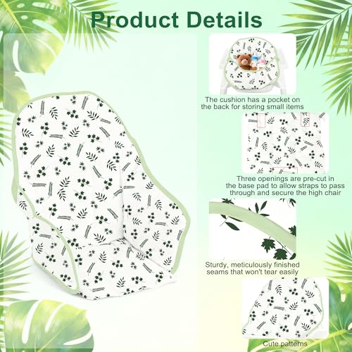 Image of for IKEA High Chair Cushion, with High Chair Pocket Pouch (Leaf) | For Antilop Cushion, For IKEA Antilop Highchair, Cotton Soft, Baby Sitting More Comfortable