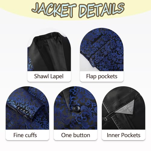 Flap Pocket Patterned Tuxedo for Men 4 Pieces Regular Fit Suit Wedding Prom Party Dinner Jacket Pants Shirt Bow Tie Set2