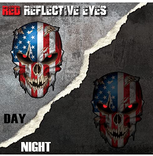 Image of Skull Decal Skull Decal with Red Reflective Eyes - Premium American Flag Sticker for Trucks and Cars - Cool and Unique Sniper Style Military Graphic