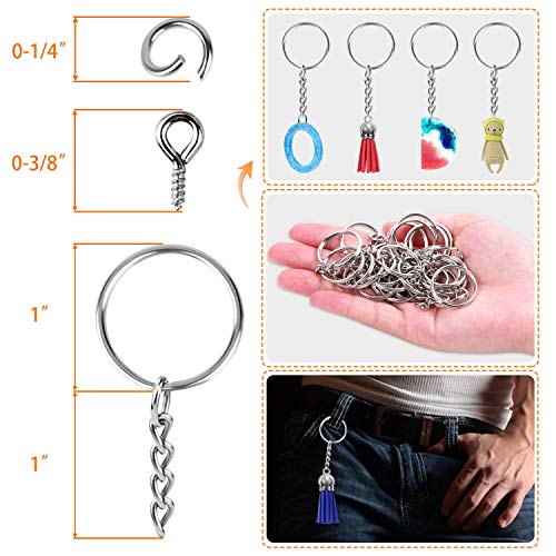 Keychain Rings for Crafts, Flasoo 360Pcs Keychains for Resin Include Key Rings with Chain, Jump Rings, Screw Eye Pins for DIY Keychain Making - Thumbnail 3