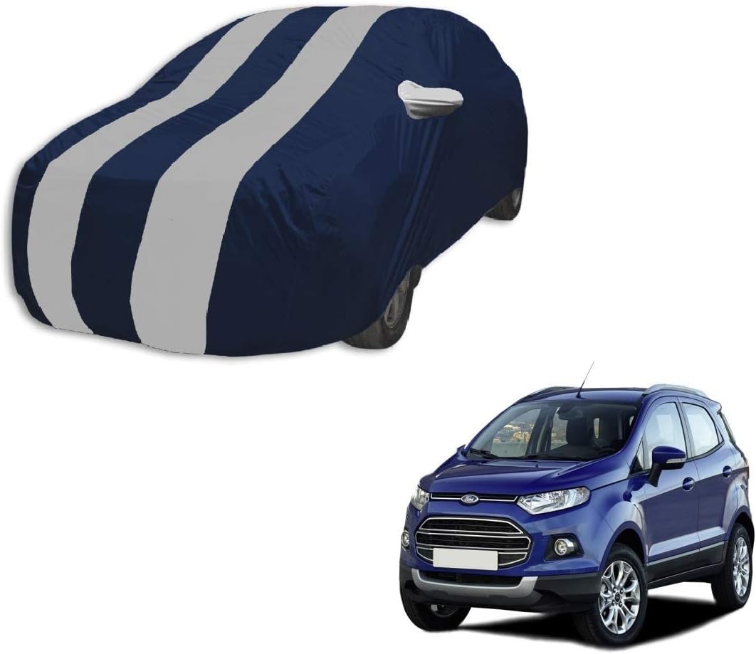 Auto Hub Car Cover Compatible with Ford EcoSport with Mirror Pocket, Weather Proof, Triple Stitched, EcoSport Car Cover- Navy-Silver