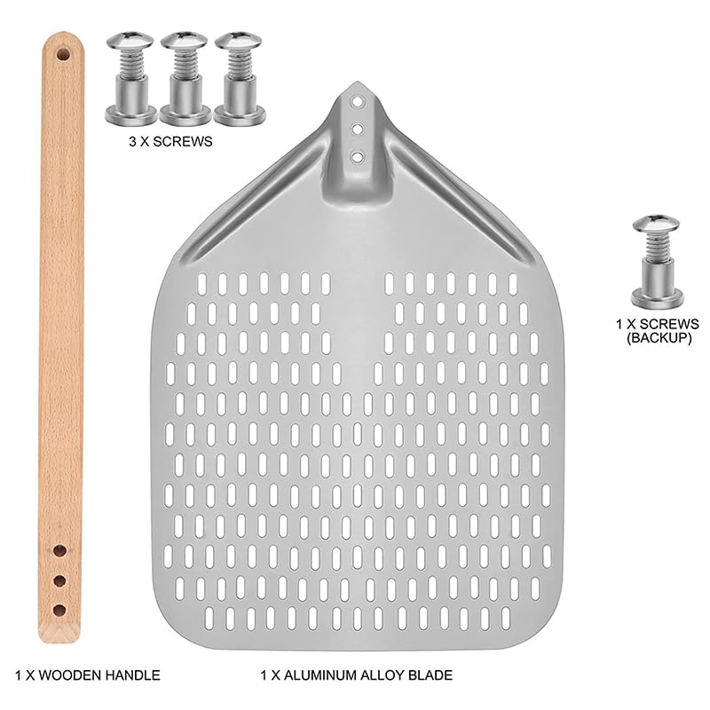 Pala per Pizza in Alluminio Perforata da 12/14 Pollici con Manico Staccabile, Antiaderente, spatola per Cottura al Forno, spatola, Accessori per Pizza (Rotondo da 7 Pollici) (Argento da 30 cm)