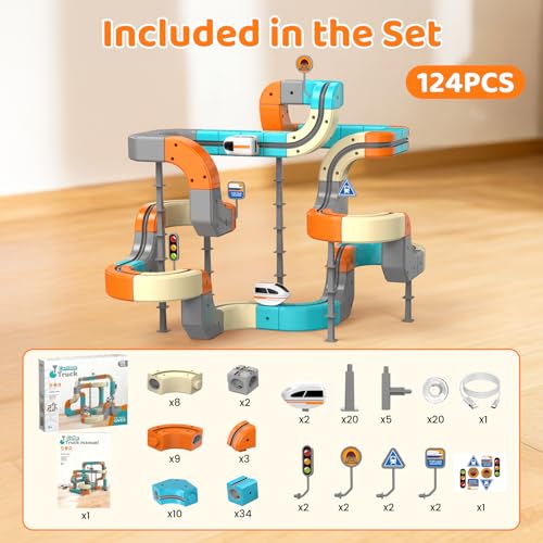 Electric Train Set 3D Flexible Race Track for Kids 3 4 5 6 7 8 Years Old, 124 Pcs Gravity-Defying Rail Building Toys with Motorized Car, STEM Learning Toy Gift for Toddlers Birthday — view 4