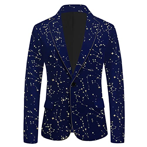 Luxury Gold Stars Bronzing Dress Blazer Men's One Button Notch Lapel Blazer Wedding Party Prom Wear