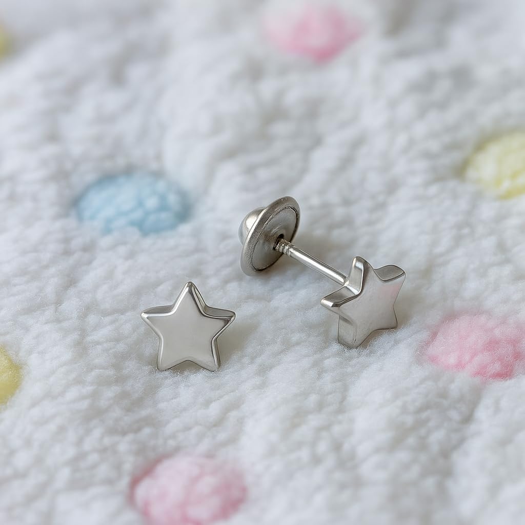 Tormalina - Orecchini da bambina con stella in argento Sterling 925, 6,5 mm, marca di gioielli tormalina by Martina, 6.5 mm, Argento sterling, Nessuna pietra preziosa