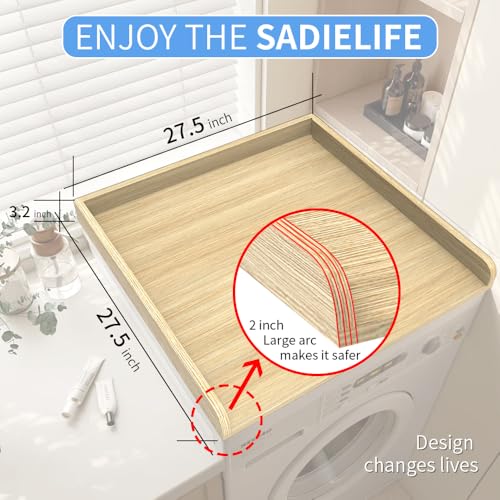 Image of Washer Dryer Countertop Only, 27.5 inch x 27.5 inch Laundry Room Countertop for Folding, Washer and Dryer Countertop Single with Non-Slip Pads, Easy Install Washer and Dryer Topper with Edge Rails Wood