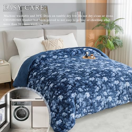 CHOSHOME Sherpa Fleece Blanket- Thick Warm Blanket for Winter, Soft Fuzzy Plush Blanket for Bed, Couch, Travel (Tie Dye Blue, Oversized King 96" x 120")