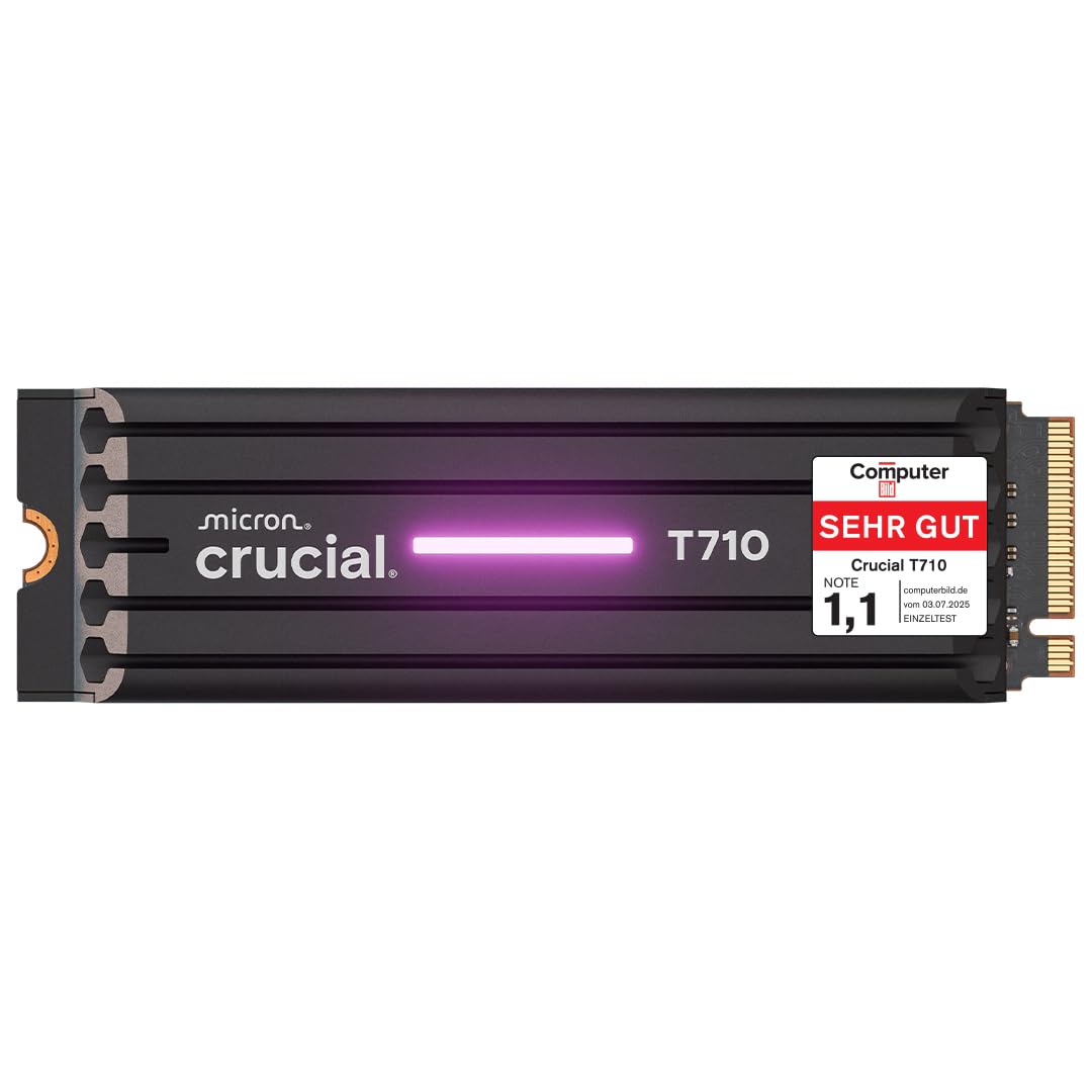 Crucial T710 SSD 4TB M.2 NVMe PCIe 5.0 x4 Gen5 mit Kühlkörper, bis zu 14.500 MB/s Lesen, 13.800 MB/s Schreiben, für Desktop PC & PS5, TLC NAND, Interne Festplatte - CT4000T710SSD5-01
