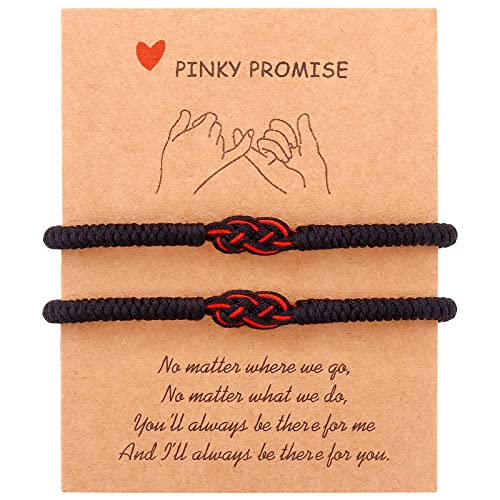 Matching Couple Bracelets for Men Women Red Black Mix Infinity Love Lucky Bracelet Tibetan Lucky Amulet Knot Bracelet With Pinky Promise Card Relationship Bracelets for Boyfriend Girlfriend