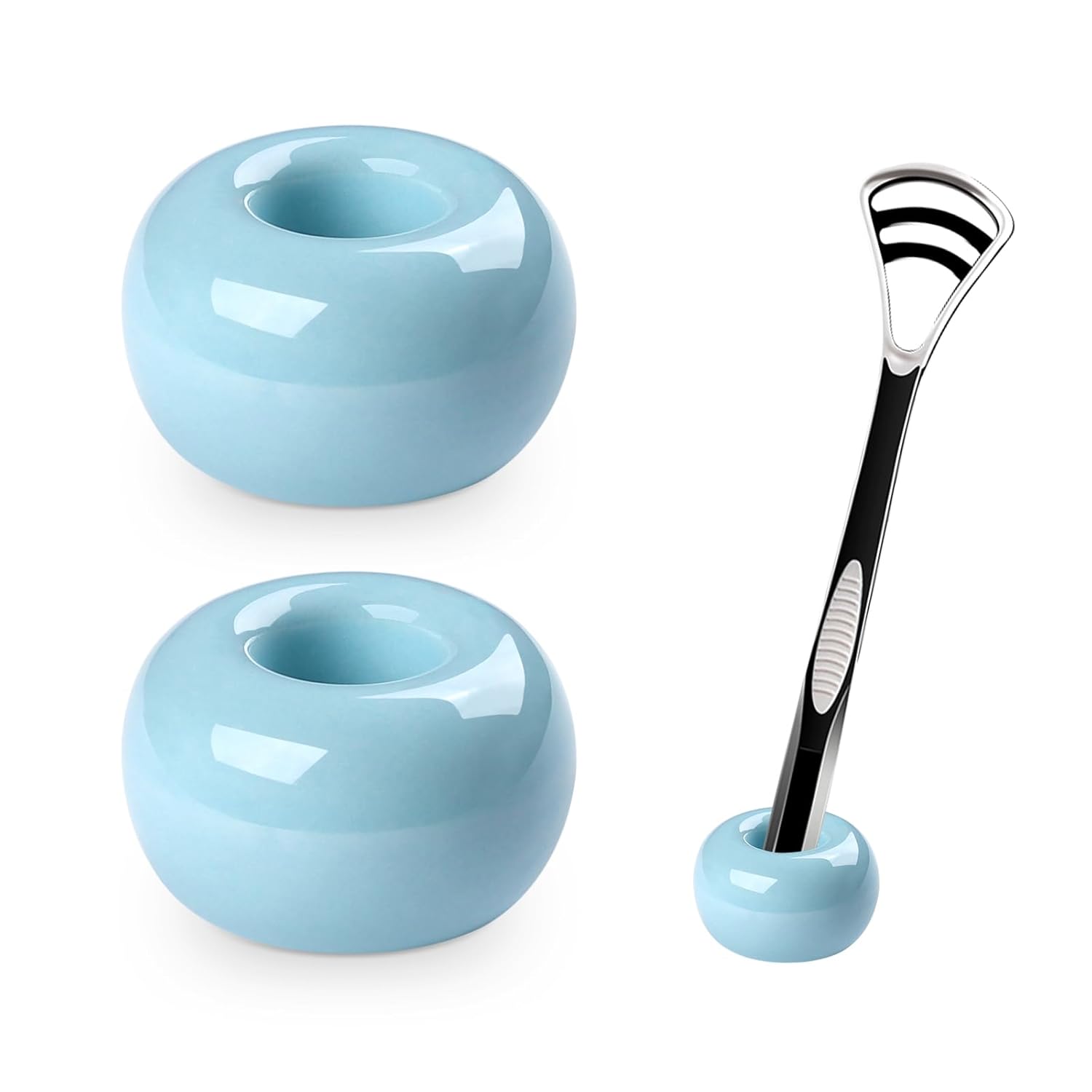 Suporte para Limpador de Língua 2 Embalagens - Porta Escova de Dente de Cerâmica, Elegante Mini Suporte para Escova de Dente, Suporte com Design de Drenagem Oca, Ideal para Vaidades de Banheiro