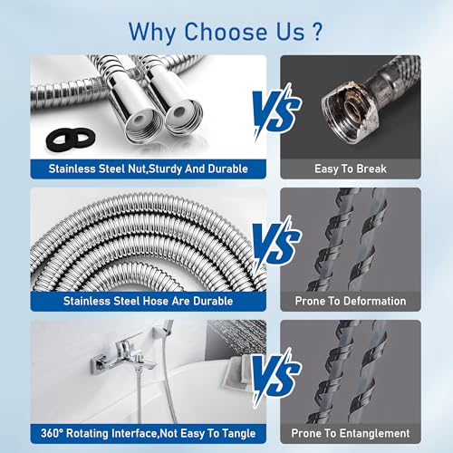 Keycozy Shower Hose for Handheld Shower Heads,72 inches Stainless Steel Shower Head Hose Replacement, Flexible Hose Extension with Brass Insert and Nut, Anti-Explosion Anti-Kink Leakproof - image 6