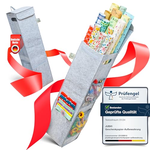 Jubi® Armazenamento de papel de embrulho de feltro grosso para 15 rolos de papel – organizador de papel de embrulho resistente | bolsa de armazenamento moderna (cinza)