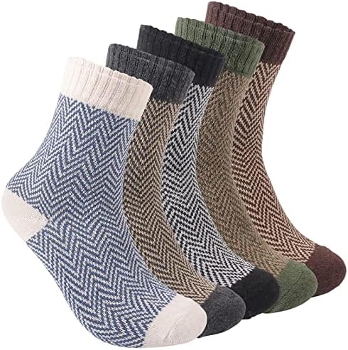 Lovionus89 Soft Winter Thermal Socks for Men,5 Pcs Thick Warm Breathable Crew Socks for Women,UK size 6-11