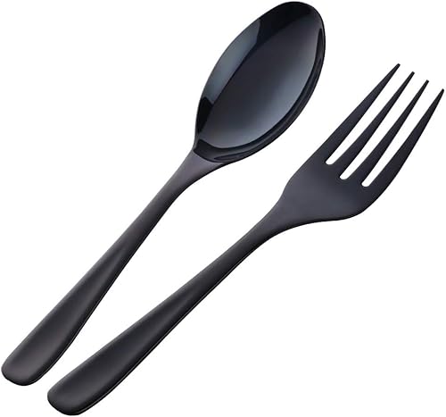 Bisda Juego de 2 tenedores de cuchara para servir bufé, acero inoxidable de 10 pulgadas, chapado en oro, tenedores para carne, utensilios grandes