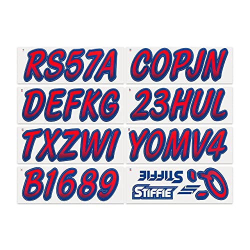 Image of STIFFIE Whipline Red /Navy 3 inch Boat & PWC Registration Decals • Numbers Letters Stickers