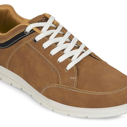 Image of Liberty Leap7x FRINKS-1E Casual Lacing Sneakers for Men - Black & Camel | Suitable for Travel, College, Office | Comfortable Lace-Up Casual Shoes | Lightweight Stylish Fashion Footwear for Gents