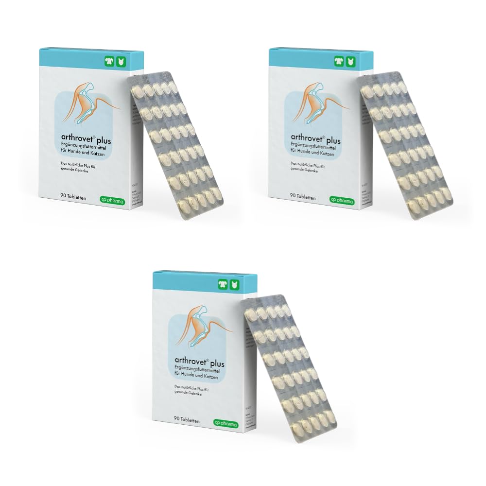 cp-pharma arthrovet plus zestaw 3 szt. | 3 x 90 tabletek | karma uzupełniająca dla psów i kotów | do fizjologicznej funkcji stawów i budowy kości