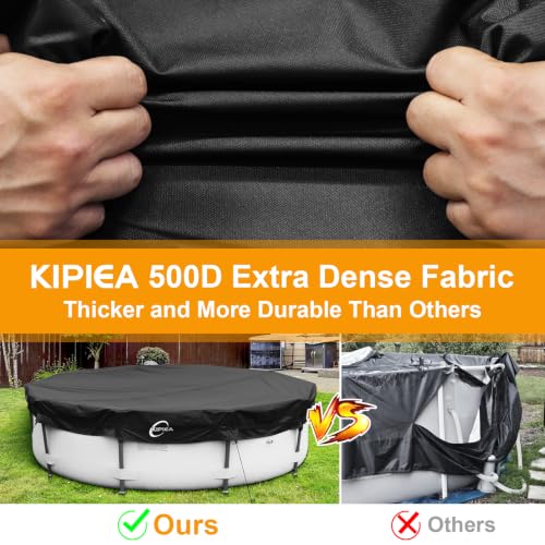 Kipiea Heavy Duty 500D 18ft Round Pool Cover for Above Ground Pools, Swimming Pool Cover with Full Circle Straps, Anti-Slip Straps and Tent Stakes, Featuring Windproof, Waterproof and Dustproof Design by Kipiea - Used condition - Image 5
