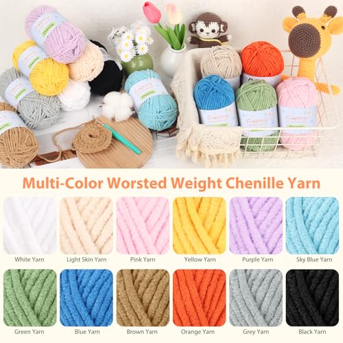 Image of Coopay Chenille Yarn for Crocheting, 8 Pack Medium Weight Yarn - CYC #4 - Total 520yd, Soft Crochet Yarns for Plush Toys, Blankets, Scarves (Black)