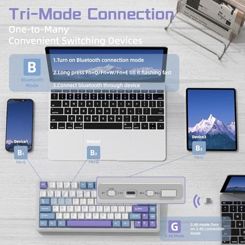 ATTACK SHARK X85 Teclado mecânico RGB para jogos sem fio 75% Gasket com botão, BT5.0/2.4G/USB-C, acolchoamento de cinco camadas, 5000mAh, troca a quente,NKRO,teclas PBT para Win/PC/Mac (Azul e Branco) - Imagem 3