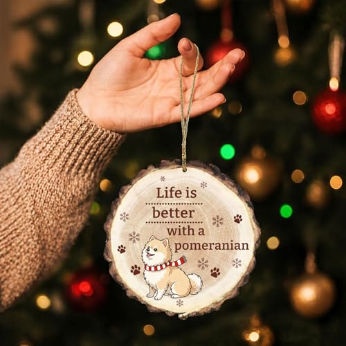 Image of Pomeranian Gift for Women - Dog Wooden Ornaments for Christmas