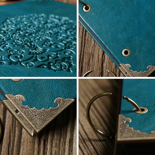 ADVcer Photo Album DIY Scrapbook - 12x12 inch 50 Pages Vintage Leather Cover Three-Ring Binder Love Picture Booth Albums with 408pcs Self Adhesive Photos Corners for Memory Keep, Heart (Jasper Green) - Thumbnail 3