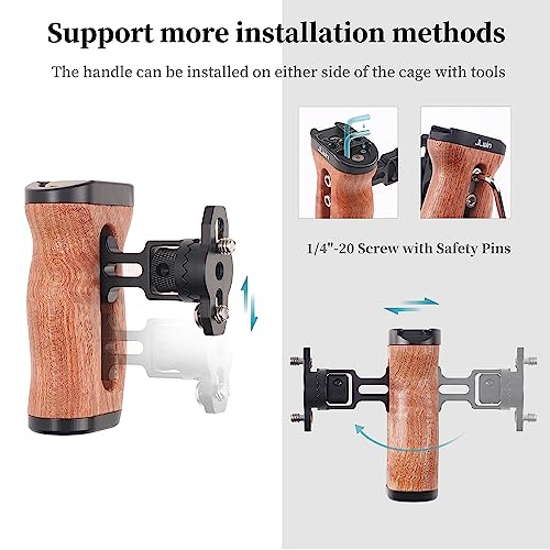 Image of Hersmay Wooden Side Handle Quick Release Camera Hand Grip with 1 /4 inch-20 Screws Stabilizer with ARRI-Style Mount Screw & Cold Shoe Mount for DSLR Mirrorless Video Camera Cage