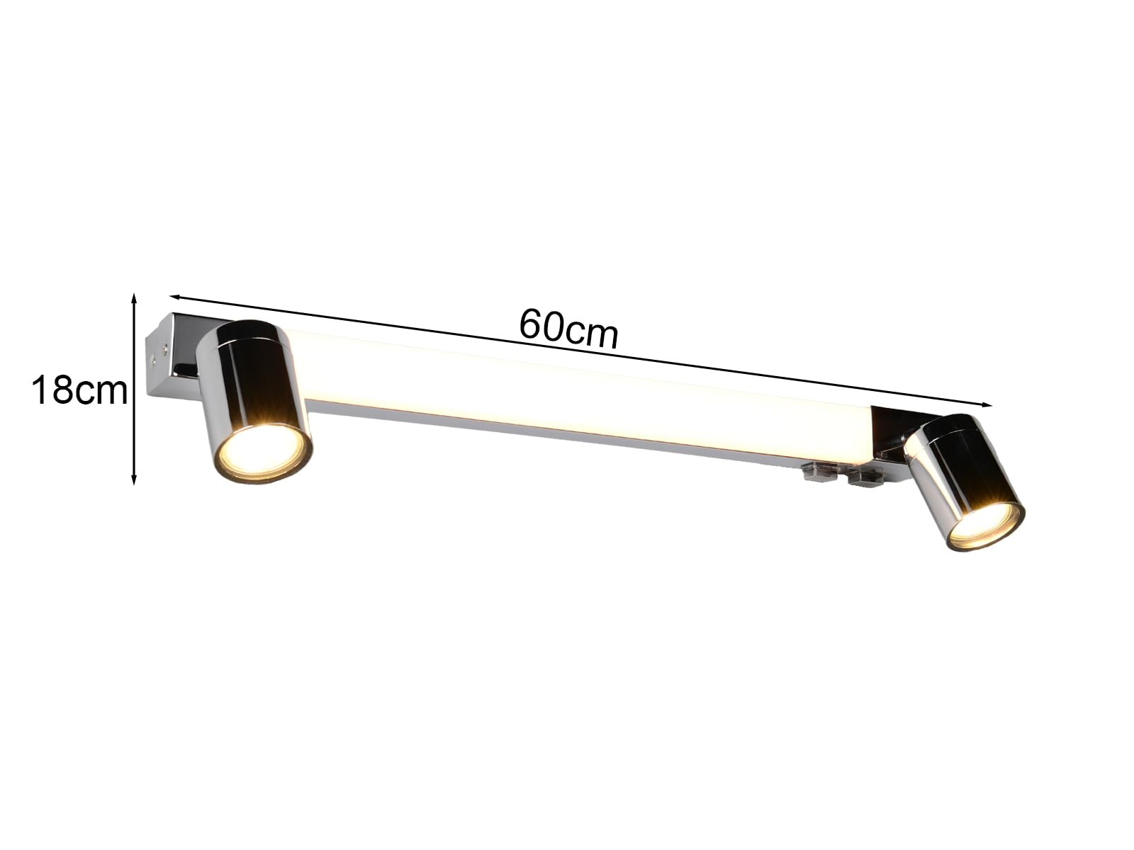 Bad Spiegelleuchte mit 2 Strahlern und Schalter, Silber Chrom Breite 60cm