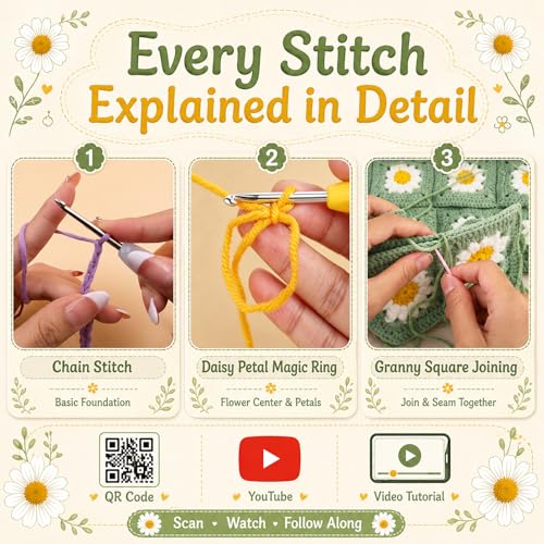 Image of Coopay Crochet Kit for Beginners Adults, Large Granny Square Blanket Kit | Step-by-Step Guide Book & Video Tutorial, 1200g Anti-Pilling Yarn, Ideal Crochet Gift for Family & Beginners