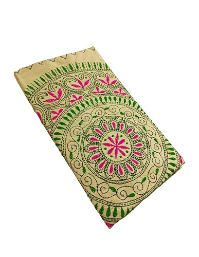 Image of SHRISTI CLOTHINGS Women's Hand Embroidered Cotton Silk Kantha Stitch Saree with Blouse Piece (SB420324 SWD56)