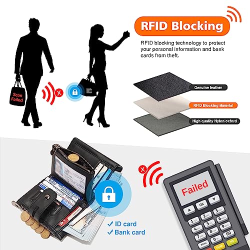 Wallet with Chain,Genuine Leather Purse RFID Blocking Bifold Double Zipper Coin Pocket with Anti-Theft Chain, Pickpocket Proof Chain Wallets for Men (Black)3